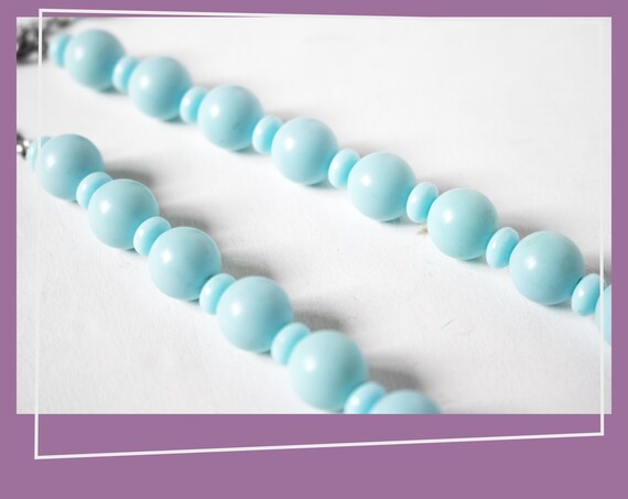 Short Baby Blue Beaded Necklace | 1950s - 1960s |… - image 3