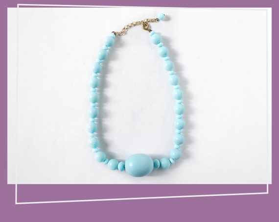 Short Baby Blue Beaded Necklace | 1950s - 1960s |… - image 7