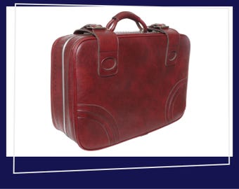 Mala vermelha bordô com alças | Bolsa de fim de semana | Anos 1970 - 1980 | MCM | Mod | Armazenamento vintage | Acessórios vintage