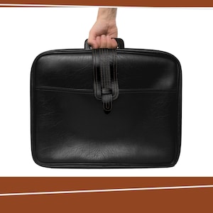 Small Black Leather Suitcase with Strap | Weekend Bag | 1960s - 1970s | MCM | Mad Men Mod | Vintage Storage | Vintage Accessories