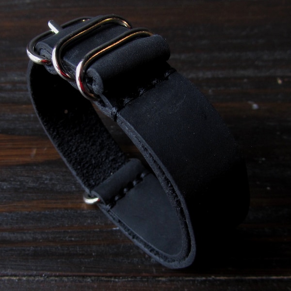 Black Leather Watch Strap: Hand Stitched Vegetable Tanned Band