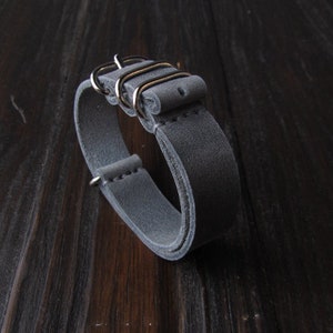 Hand Stitched Gray Leather Watch Strap: Vegetable Tanned Band