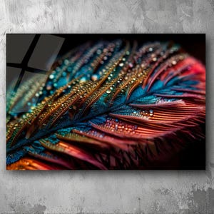 Majestic Peacock with Wing Feathers – UV Printed Acrylic Plexiglas Art, Elegant Sparkling Wall Decor, Luxury 3D Design