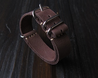 Brown Leather Watch Strap: Personalized Band, Silver Buckle (16-24 mm)