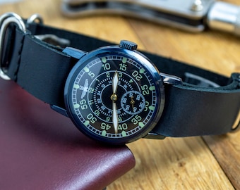 Men's Pobeda Vintage Watch: USSR Mechanical Wristwatch with Leather Band