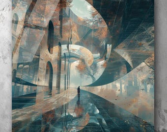 Surreal Futuristic Landscape with Arches and Reflections - UV Printed Acrylic Plexiglas Art, Dreamlike Architectural Wall Décor