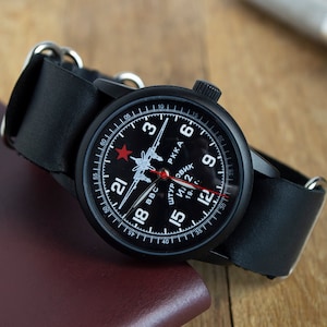 Men&#39;s Vintage Raketa Aviator Watch: 24 Hour Mechanical Watch