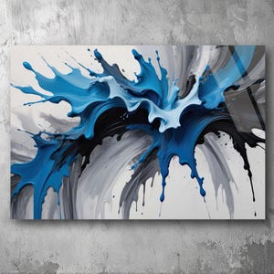 Abstract Blue & Black Paint Splash 3D Acrylic UV Art – Modern Bold Artwork for Home, Office, or Studio Décor, Perfect for Creative Spaces