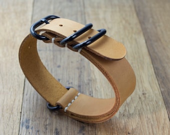 Brown Leather Watch Strap: Hand Stitched Band (16mm 18mm 20mm)