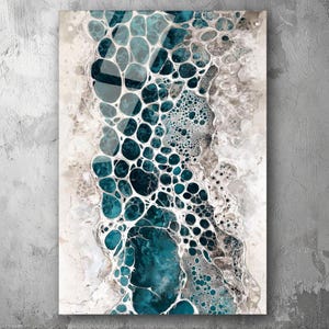 Abstract Oceanic Cell Structure Art in Blue and White - 3D Effect UV Printed Acrylic Plexiglas, Modern Wall Décor