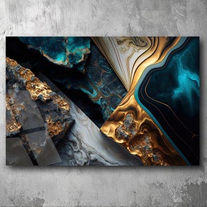 Geometric Rocks Pattern UV Printed Acrylic Plexiglas Art – Luxurious 3D Metallic Design with Glowing Accents