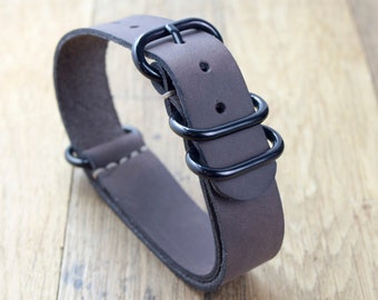 Dark Chocolate Leather Watch Strap: Hand-Stitched Band, Black Buckle