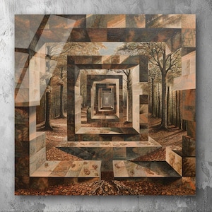 Surreal Geometric Forest Pathway - 3D Acrylic Plexiglas Wall Art, Infinity Illusion Décor, Modern Nature-Inspired Artwork for Home or Office