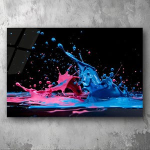 Dynamic Blue & Pink Paint Splash 3D Acrylic UV Art – Bold Abstract Wall Décor, Vibrant Color, Modern Statement for Home, Office or Studio