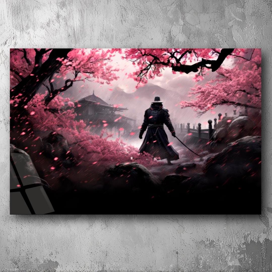 Glass 3D Painting Samurai Cherry Blossom Acrylic Glass Art