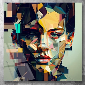 Abstract Geometric Portrait - UV Printed Acrylic Plexiglas Wall Art | Modern Colorful Cubist Face Design