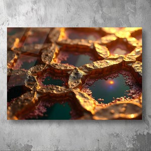Geometric Gold Pattern UV Printed Acrylic Plexiglas Art – Luxurious 3D Metallic Design with Glowing Accents