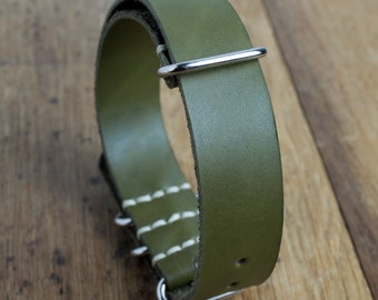 Olive Leather Watch Strap: Hand Stitched Vegetable Tanned Band