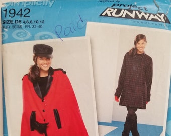 Simplicity 1942 Misses Coat, Jacket, and Cape Sizes 4-6-8-10-12 UNCUT