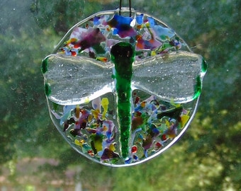 Handmade Iridescent Green Dragonfly Summer Round Garden Ornament Sun Catcher