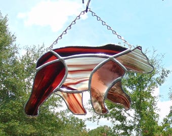 Handmade Brown Grizzly Bear Stained Glass Sun Catcher Window Ornament
