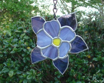 Columbine Bloom Handmade Purple and Lavender Aquilegia Stained Glass Sun Catcher