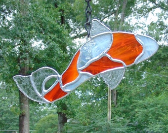 Handmade Koi Stained Glass Suncatcher - Orange and White Goldfish