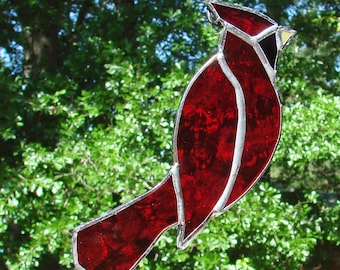 Northern Cardinal Handmade Stained Glass Sun Catcher Red Bird Garden Indoor Outdoor Ornament