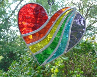 Rainbow Heart Shape Handmade Stained Glass Sun Catcher Ornament