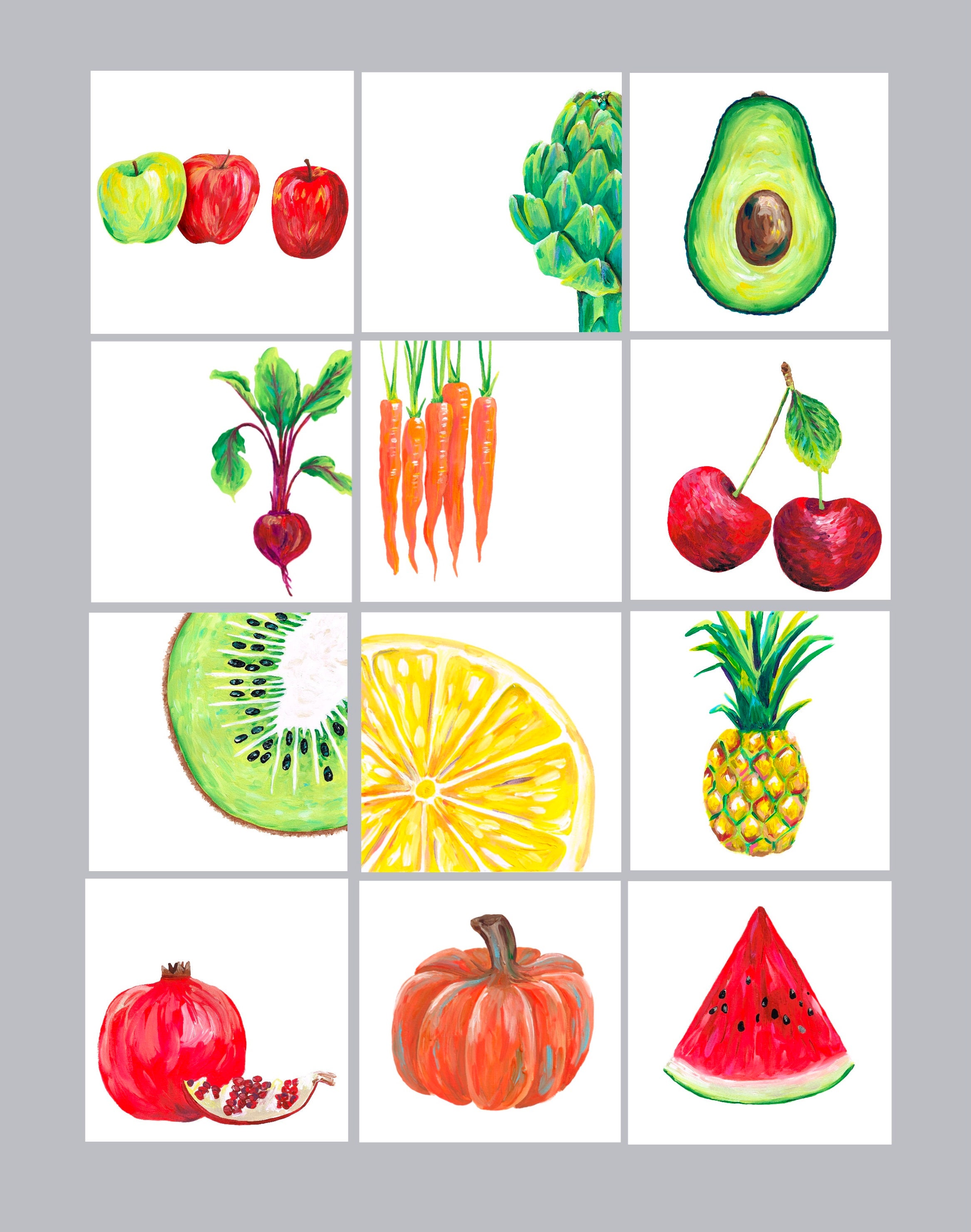4 Fruit and Vegetable Prints Kitchen Art Fruit Print Etsy