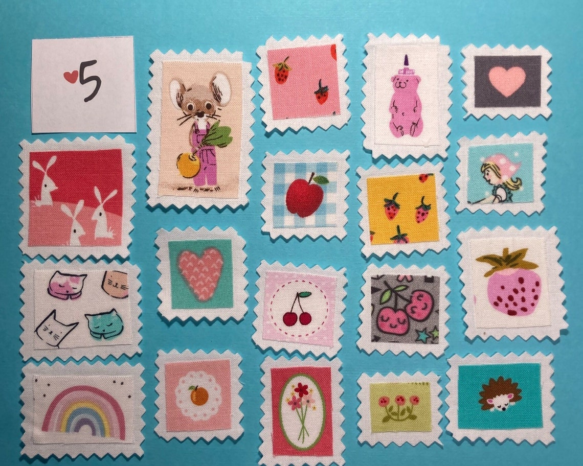 Fabric Postage Stamps / Lot of 18 fabric stamps Etsy