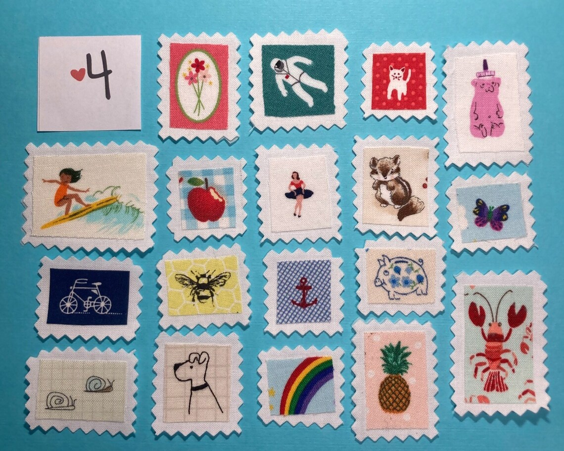 Fabric Postage Stamps / Lot of 18 fabric stamps Etsy