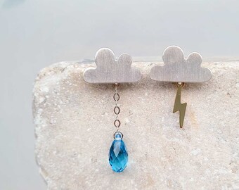 Cloud stud earrings. Cloud Ear studs. Weather studs. Spring celebration earrings. Rain drops earrings. Gifts for her. Girl friend gifts