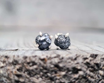 Black Diamonds earrings. Tiny raw Black Diamonds handcrafted stud earrings. Minimal stud earrings. Natural black diamond. Gifts for her
