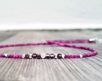 Rubies and Garnet necklace. Handcrafted necklace with raw ruby stones, garnet and silver nuggets. Men's gemstone necklace.