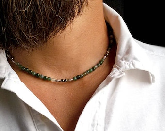 Agate mens necklace. Moss Agate necklace for man. Green necklace for man. Jewelry for man. Beaded necklace for man. Gifts for him