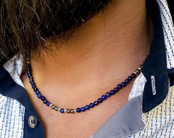 Lapis Lazuli necklace. Mens gemstones necklace. Lapis Lazuli necklace for man. Mens jewelry. Blue beaded necklace for man. Gifts for him