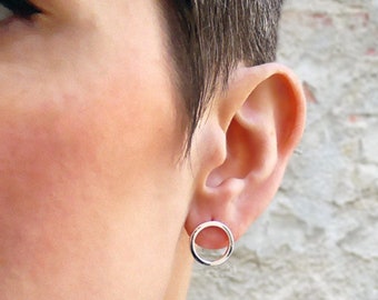 Circle stud earrings. Geometric circle earrings. Minimalist circle earrings. Contemporary stud earrings. Small stud earrings. Gifts for her.