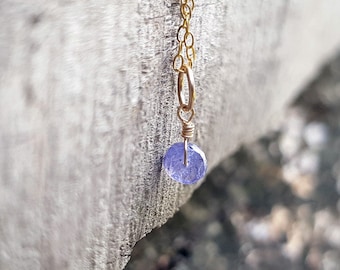 Tanzanite pendant. Tiny Tanzanite pendant. Tanzanite charm. Stone and gold pendant Gifts for her, Anniversary gifts Minimal stone pendant