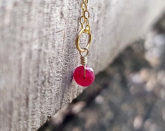 Ruby pendant. Tiny red ruby pendant. Raw Ruby charm. Stone and gold pendant Gifts for her, Anniversary gifts Minimal stone pendant