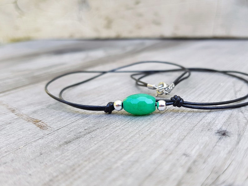 Green Jade Necklace for Men. Mens Leather and Stone Choker. Etsy