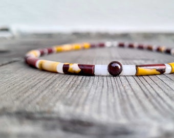 Men's semi-precious stone necklace. Mookaite Alabaster and Garnet men's necklace. Gifts for him. Boy gifts. Handcrafted necklace. Father's Day gifts