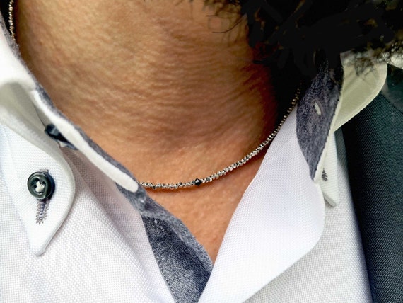Collana uomo in argento puro. Collana sottile Argento e Cristallo Swarovski. Collana minimal da uomo. Regali per lui