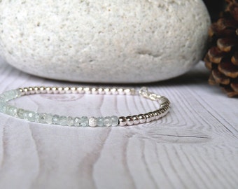 Aquamarine bracelet. Delicate aquamarine bracelet and sterling silver beads. Thin aquamarine bracelet. Wedding jewelry