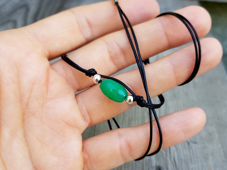 Green Jade Necklace for Men. Mens Leather and Stone Choker. Etsy