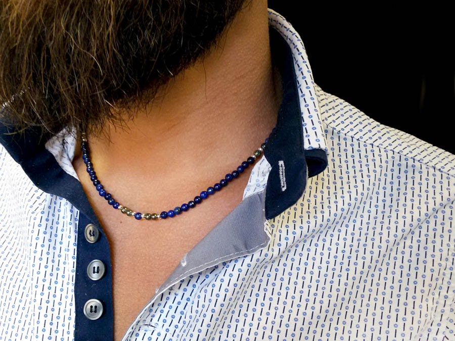 Men's Lapis Lazuli Jasper Bead Necklace, Men's ... - Folksy