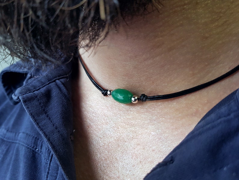 Green Jade Necklace for Men. Mens Leather and Stone Choker. Etsy