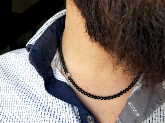 Black Onyx Necklace for Men. Black 