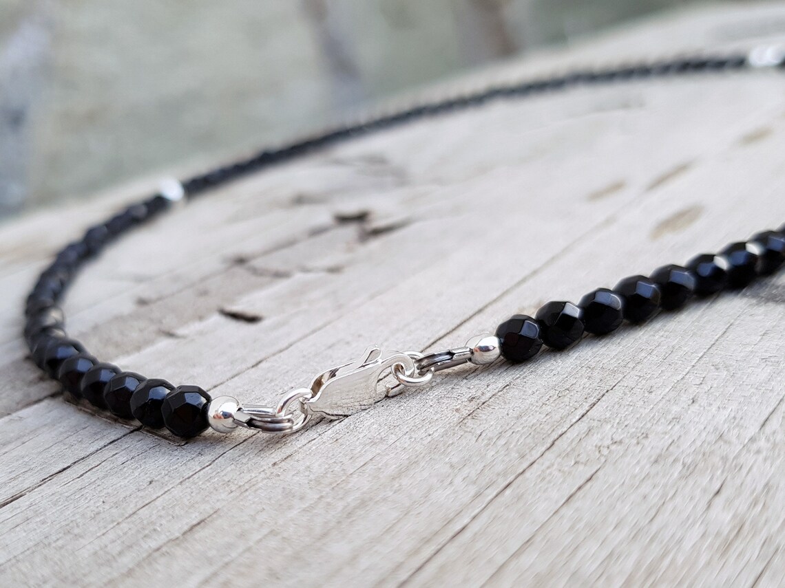 Black Onyx Necklace. Black Onyx Necklace for Man. Thin Etsy