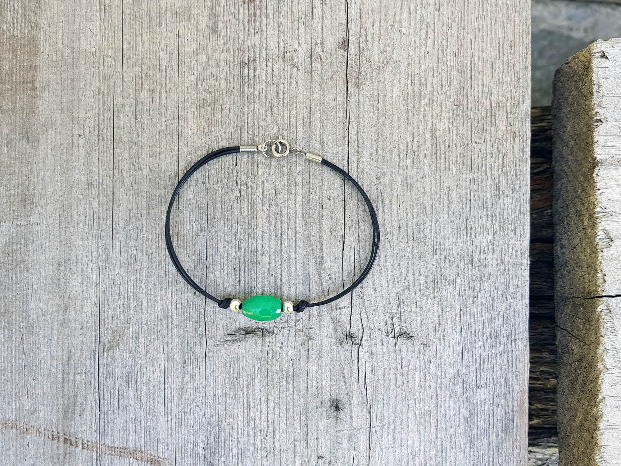 Green jade bracelet for men. Mens leather and stone bracelet. Etsy